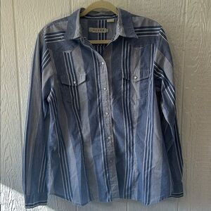 Roper Blue Striped Western Pearl Snap Button Down